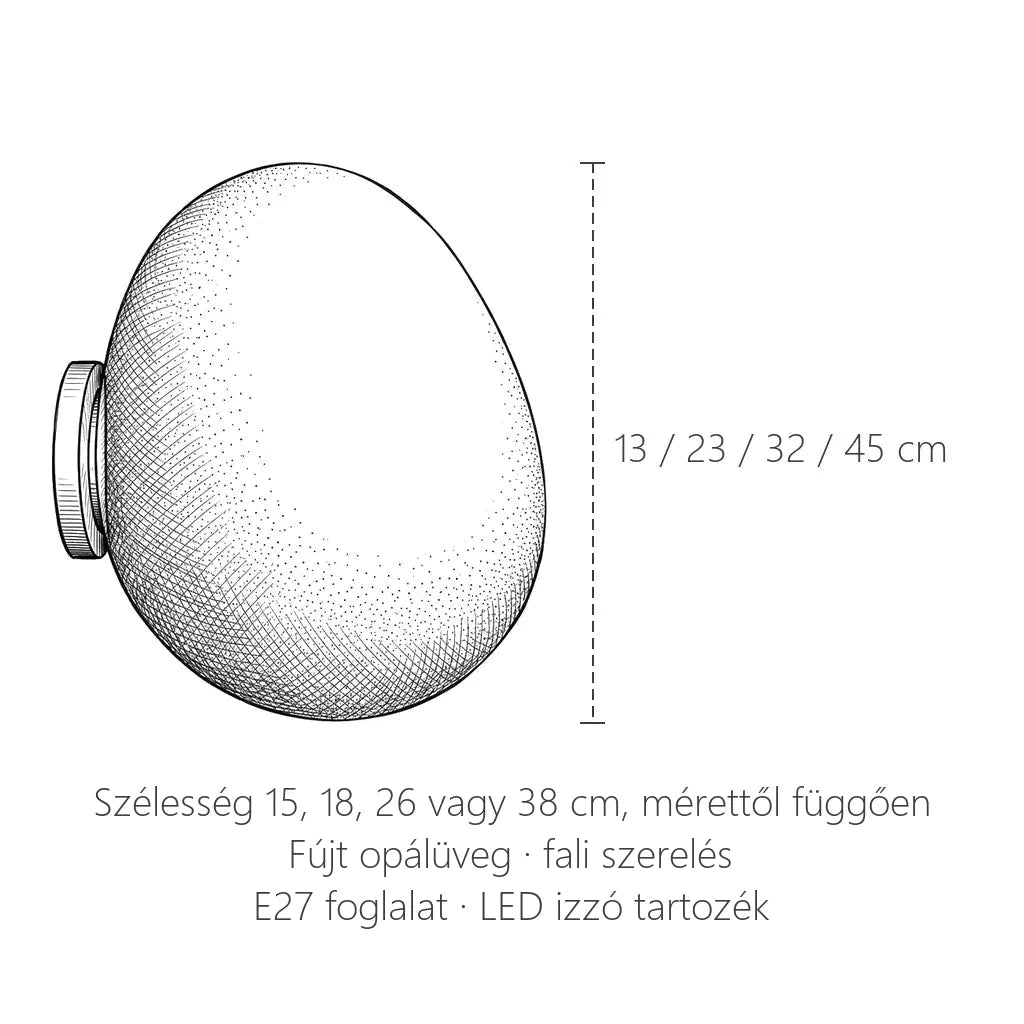 Opál kavics fali lámpa méretei: 13, 23, 32 vagy 45 cm