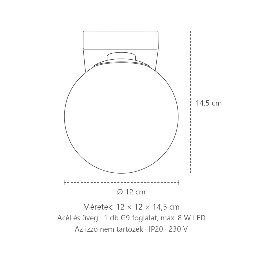 Opál üveggömbös mennyezeti lámpa méretei (1 izzós): 12 × 12 × 14,5 cm