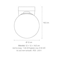 Opál üveggömbös mennyezeti lámpa méretei (1 izzós): 12 × 12 × 14,5 cm