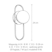 Opálgömbös art deco fali lámpa méretei: 18–31,5 cm magas a forma szerint
