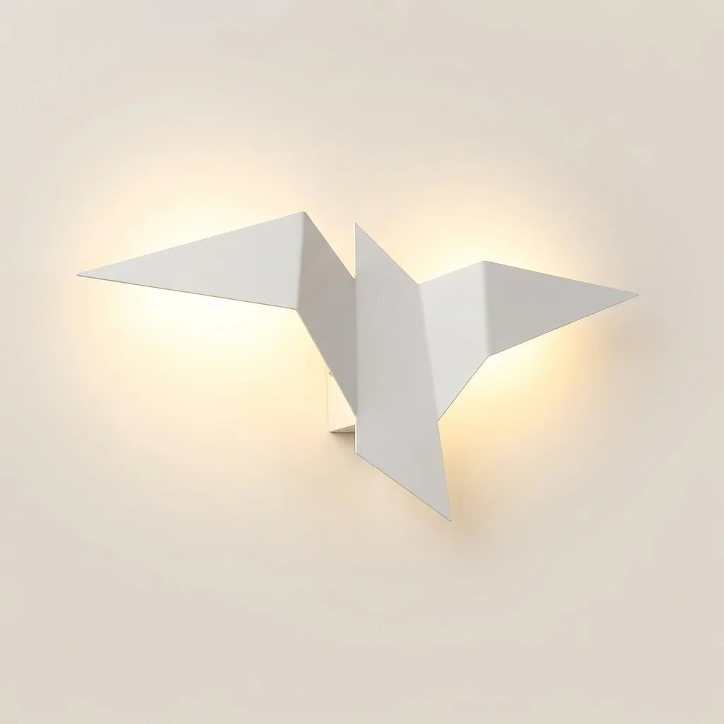 Fehér origami madár fali lámpa háttérvilágítással