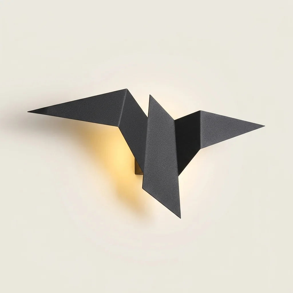 Fekete origami madár fali lámpa háttérvilágítással