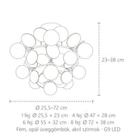 Szirmos lámpa méretei: Ø 25,5–72 cm