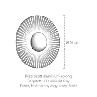 A pliszírozott alumínium korong LED fali lámpa méretei: Ø 16 cm