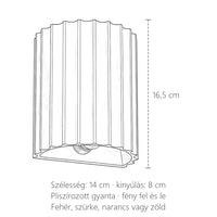 Pliszírozott gyanta fali lámpa méretei: 16,5 cm magas, 14 cm széles