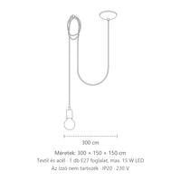 Pók függőlámpa fekete textilkábelekkel méretei (1 izzós): 300 × 150 × 150 cm