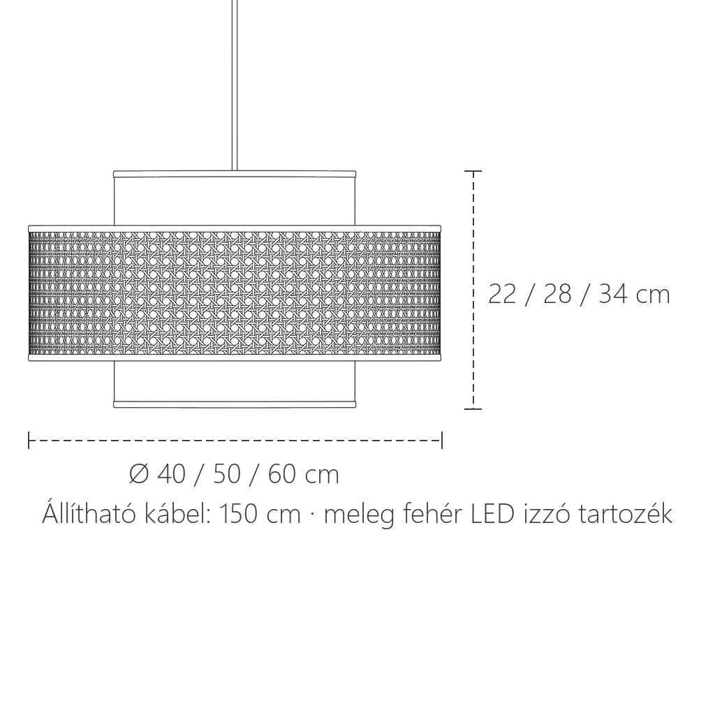 Rattan függő lámpa méretei: Ø 40, 50 vagy 60 cm