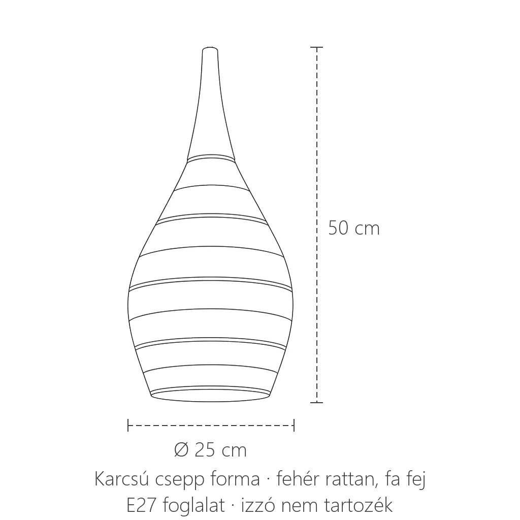 Karcsú rattan függő lámpa méretei: Ø 25 cm, 50 cm magas