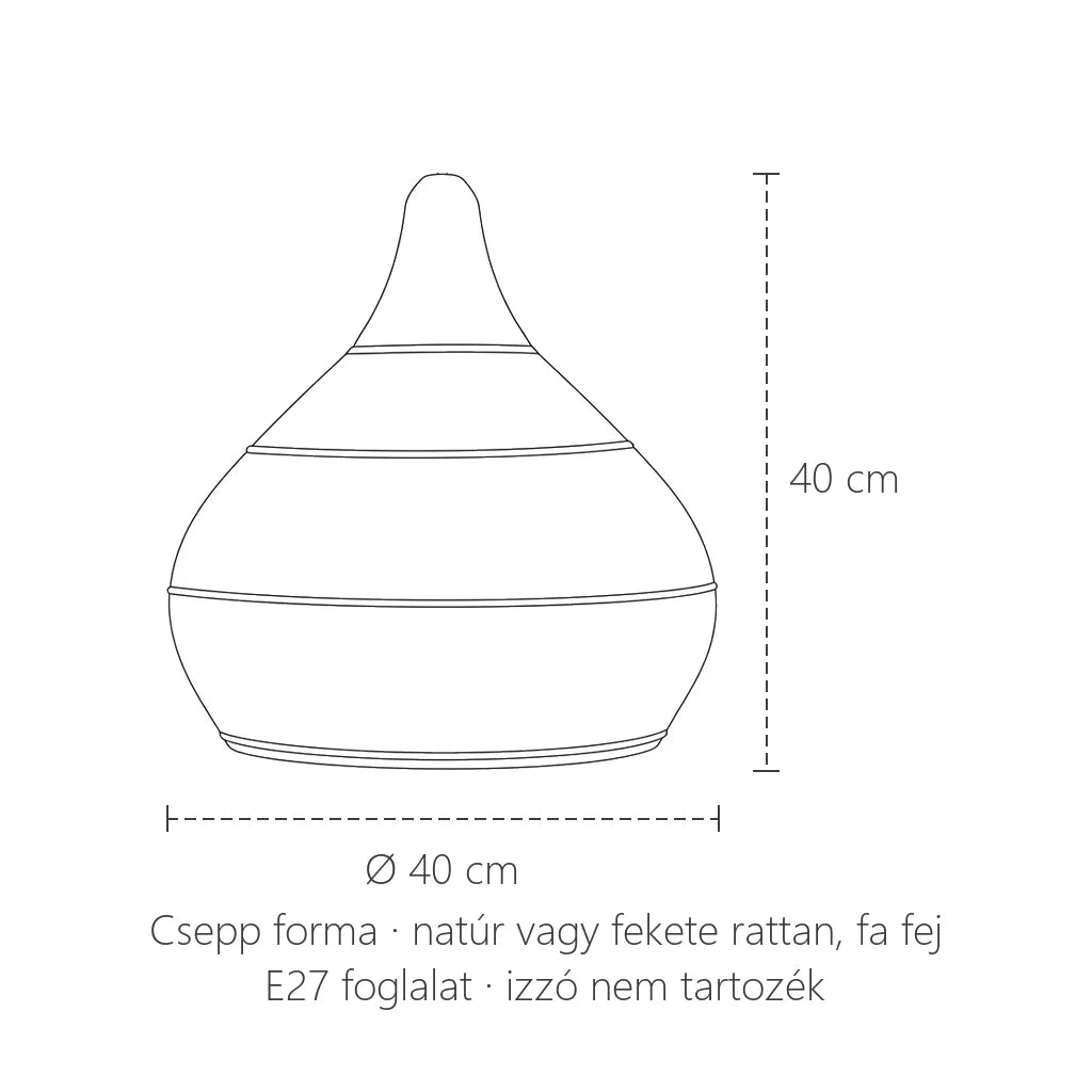 Rattan kosár függő lámpa méretei: Ø 40 cm, 40 cm magas