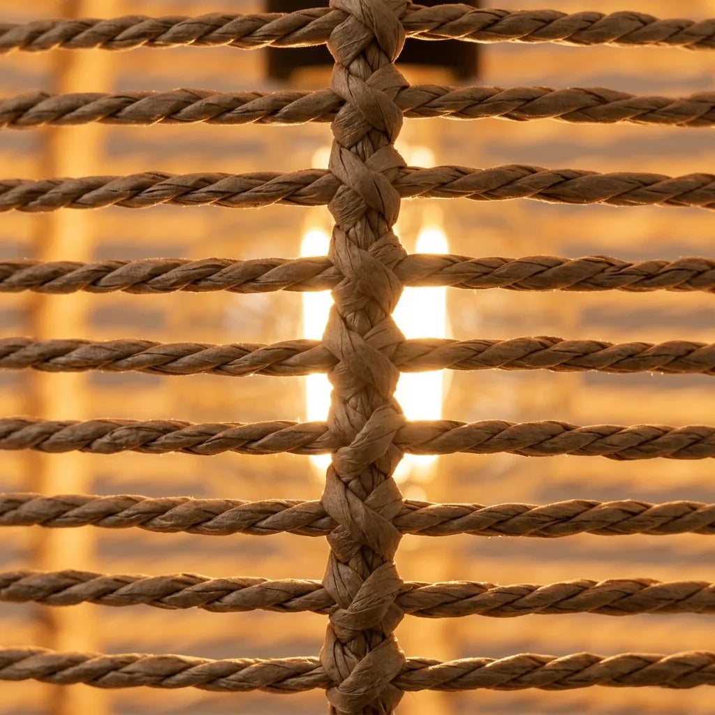 Font rattan lámpabúra fonata és izzója közelről