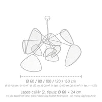 Rattan levélrács csillár méretei: Ø 60–150 cm