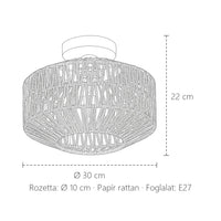 Rattan mennyezeti lámpa méretei: Ø 30 cm, 22 cm magas