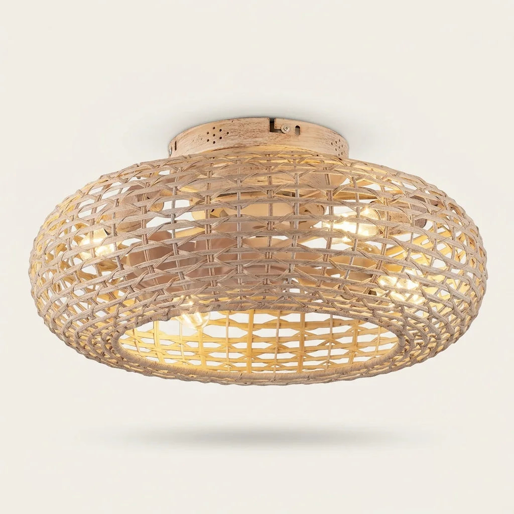 D modell: lekerekített rattan ventilátorlámpa