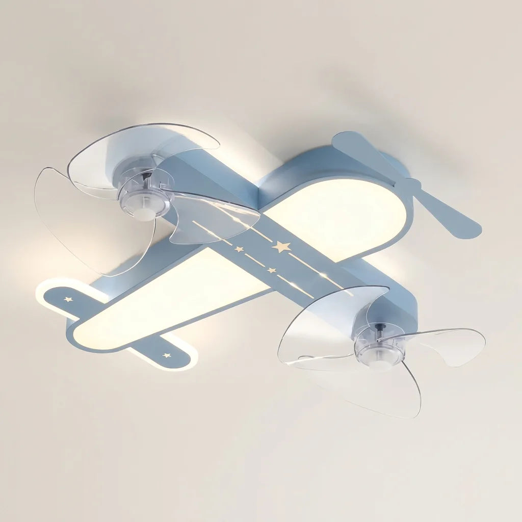 Kék repülős mennyezeti lámpa két ventilátorral