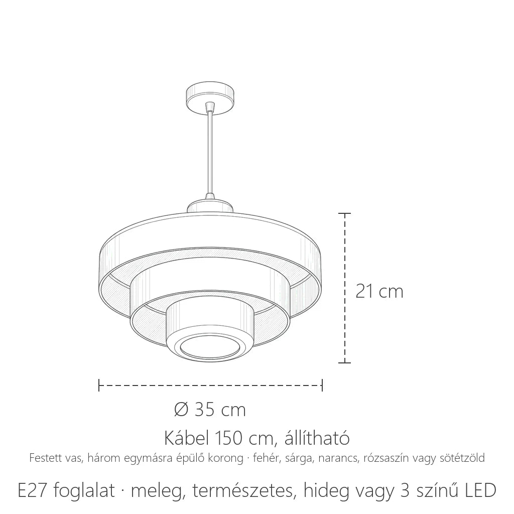 Réteges korong lámpa méretei: Ø 35 cm, 21 cm magas