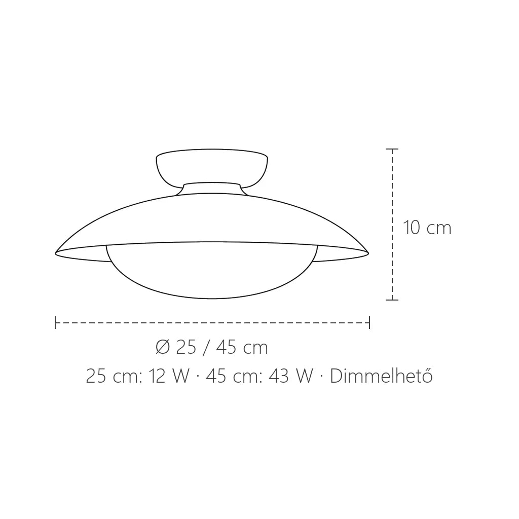 Retro LED mennyezeti lámpa méretei: Ø 25 vagy 45 cm, 10 cm magas