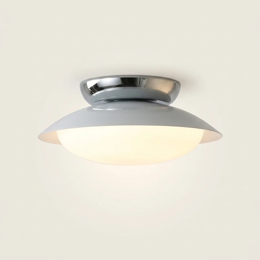 Retro LED mennyezeti lámpa világosszürke búrával, króm rozettával