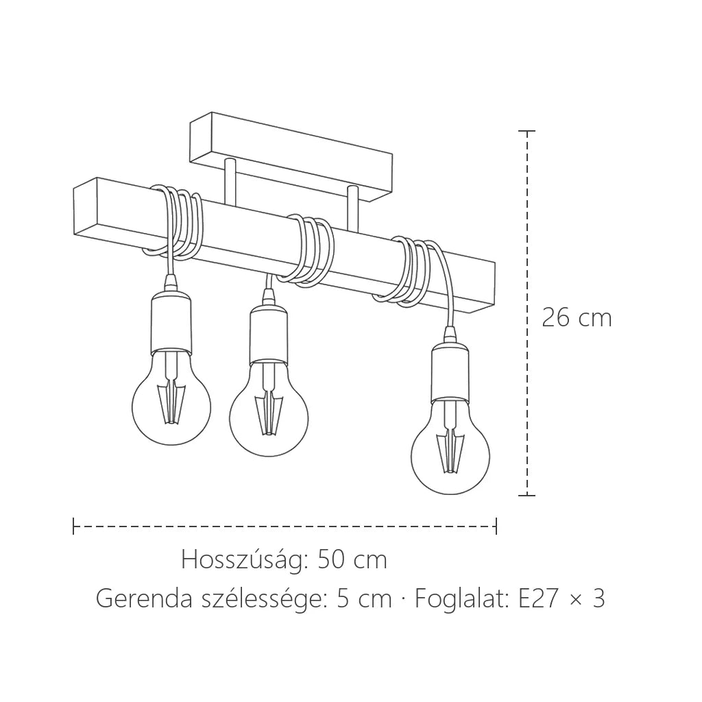 Retro fa gerenda csillár méretei: 50 cm hosszú, 26 cm magas