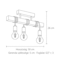 Retro fa gerenda csillár méretei: 50 cm hosszú, 26 cm magas