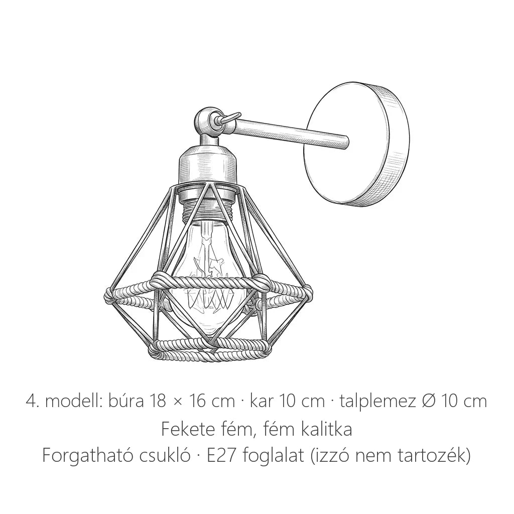 Retró kalitkás fali lámpa, 4. modell méretei