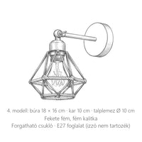 Retró kalitkás fali lámpa, 4. modell méretei