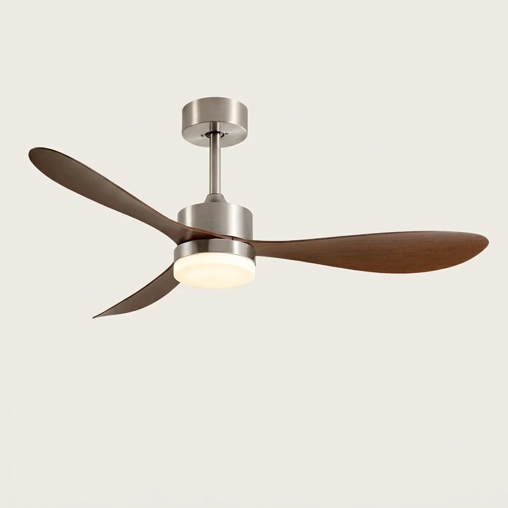Retro mennyezeti ventilátor lámpával ezüst színben, dió lapátokkal