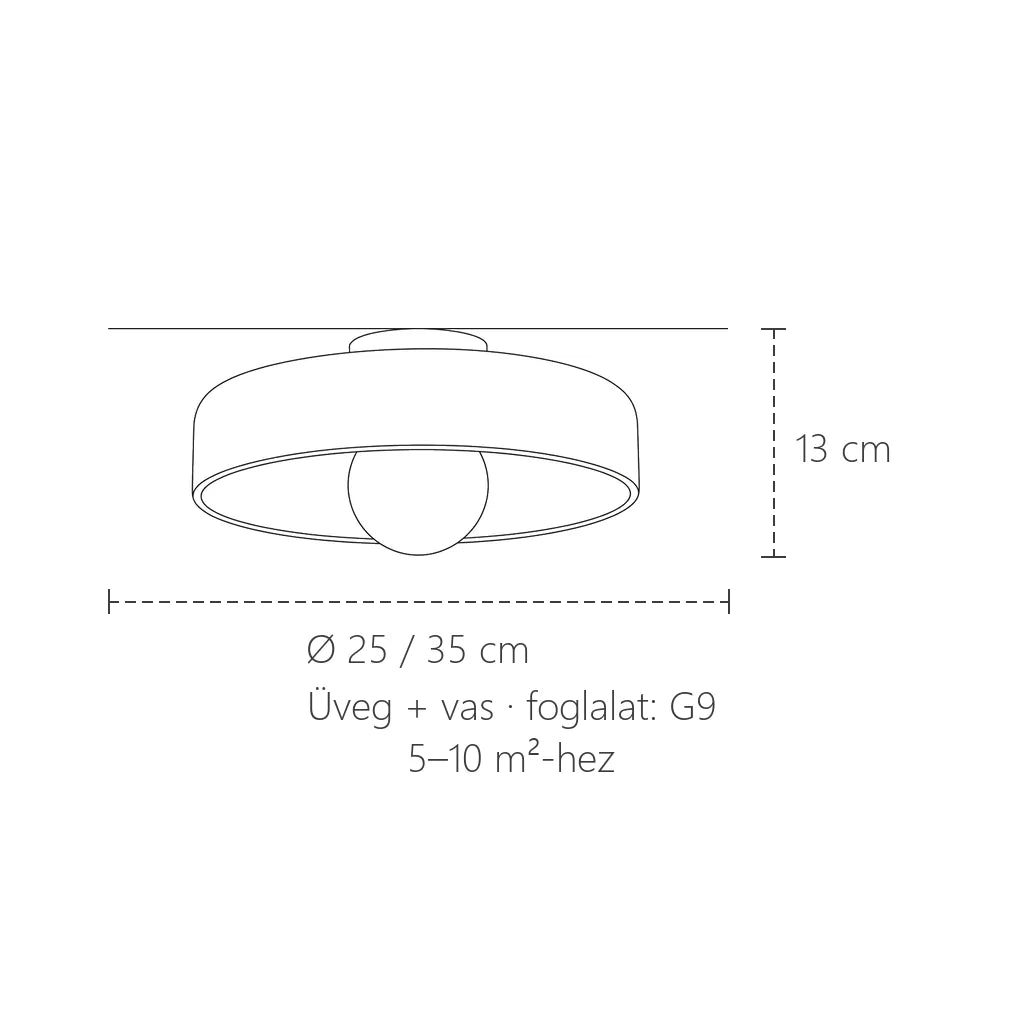 Retro üveg mennyezeti lámpa méretei: Ø 25 vagy 35 cm, 13 cm magas