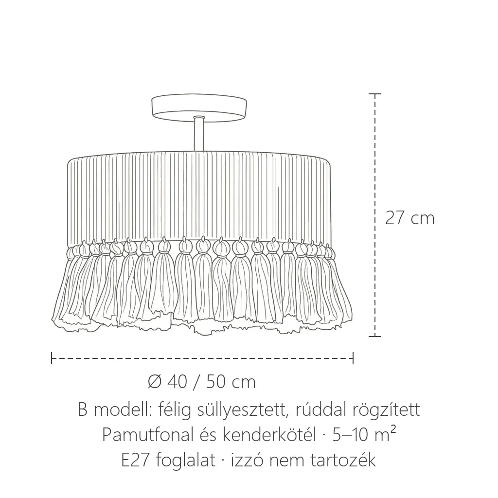 B modell méretei: Ø 40 / 50 cm, 27 cm magas