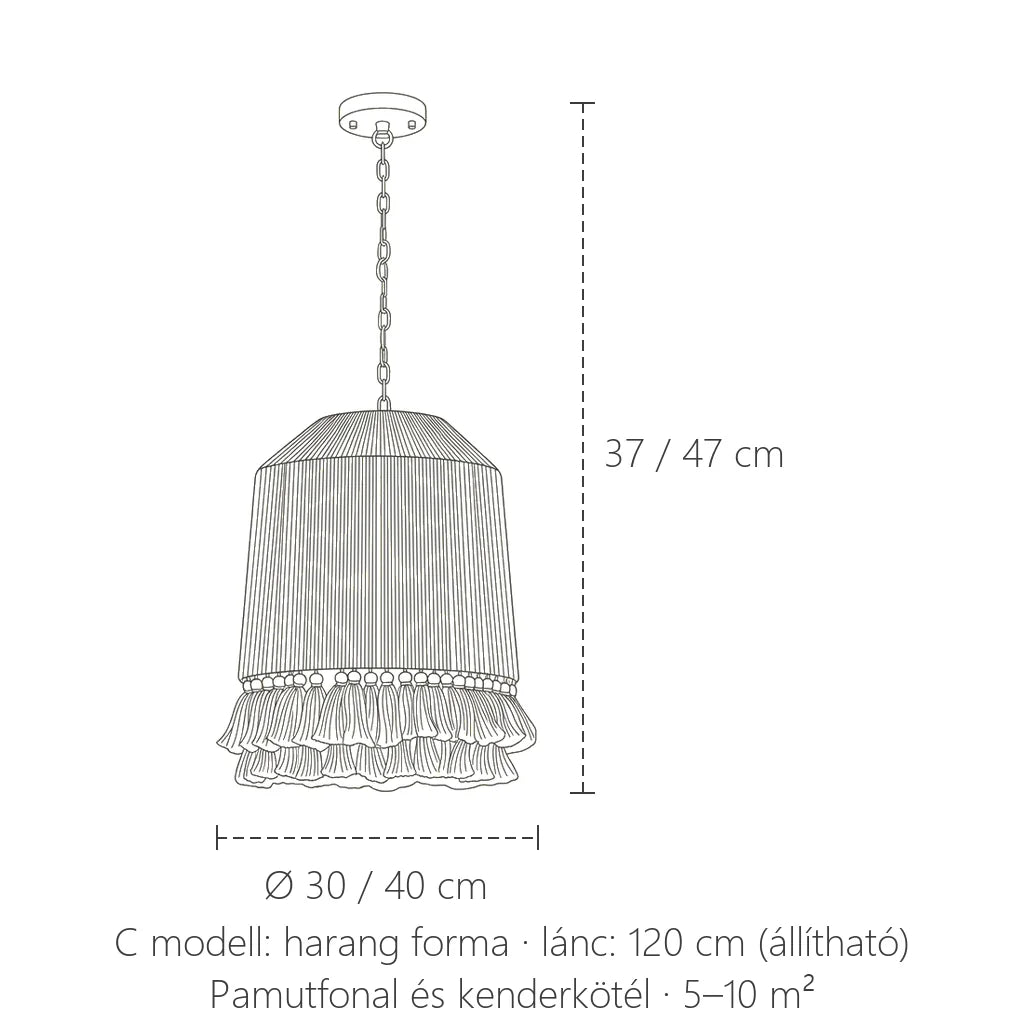 C modell méretei: Ø 30 / 40 cm, 37 / 47 cm magas
