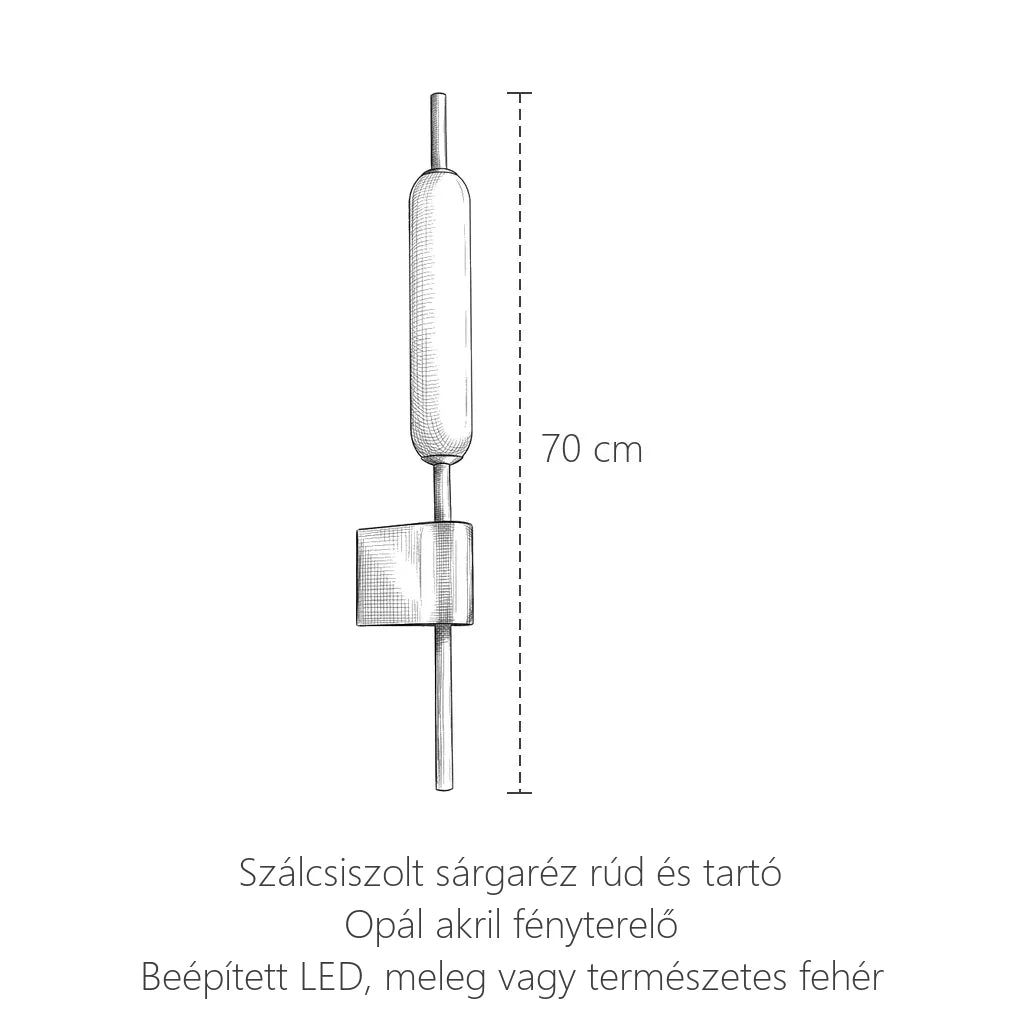 Sárgaréz rudas opál LED fali lámpa méretei: 70 cm magas