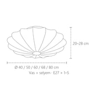 Selyem mennyezeti lámpa méretei: Ø 40–80 cm, 20–28 cm magas