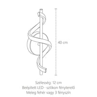 A spirál LED fali lámpa méretei: magasság 40 cm, szélesség 12 cm