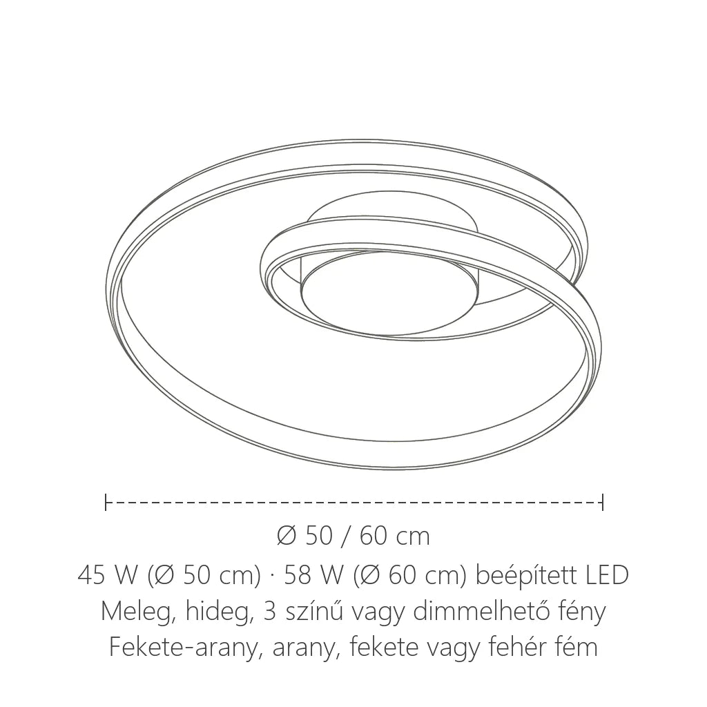 Spirál LED lámpa méretei: Ø 50 vagy 60 cm
