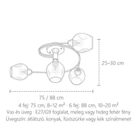 Spirál lámpa méretei: 75 / 88 cm, 25–30 cm magas
