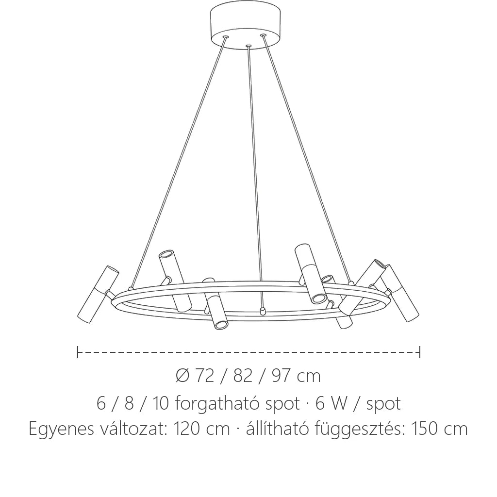 Spotos LED csillár méretei: Ø 72, 82 vagy 97 cm