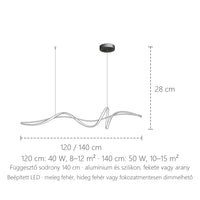 Szalag LED lámpa méretei: 120 / 140 cm, 28 cm magas