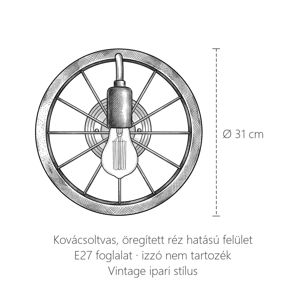 Szekérkerék fali lámpa méretei: Ø 31 cm