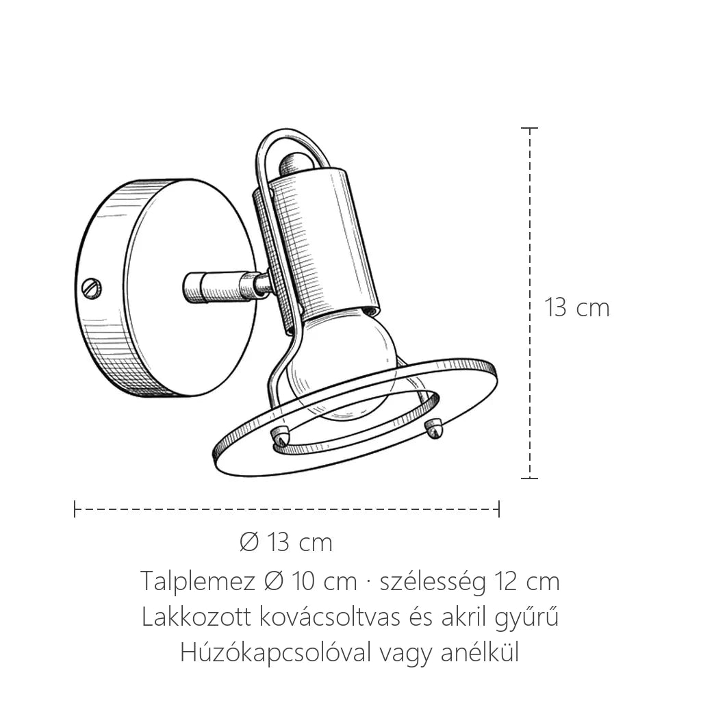 Színes spot fali lámpa E27 méretei: Ø 13 cm, 13 cm magas
