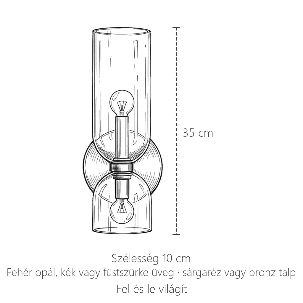 Színezett üveg fel-le világító fali lámpa méretei: 35 cm magas