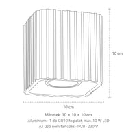Szögletes bordázott mennyezeti spotlámpa méretei (1 spot – GU10): 10 × 10 × 10 cm