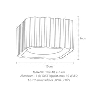 Szögletes bordázott mennyezeti spotlámpa méretei (1 spot – GX53): 10 × 10 × 6 cm