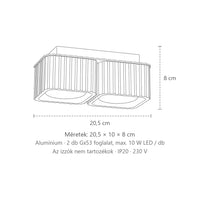 Szögletes bordázott mennyezeti spotlámpa méretei (2 spot – GX53): 20,5 × 10 × 8 cm