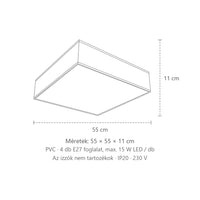 Szögletes mennyezeti lámpa fehér vagy fekete méretei (55 × 55 cm): 55 × 55 × 11 cm