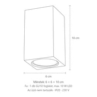 Szögletes tölgyfa spotos mennyezeti lámpa méretei (1 izzós – 10 cm magas): 6 × 6 × 10 cm