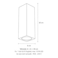 Szögletes tölgyfa spotos mennyezeti lámpa méretei (1 izzós – 30 cm magas): 6 × 6 × 30 cm