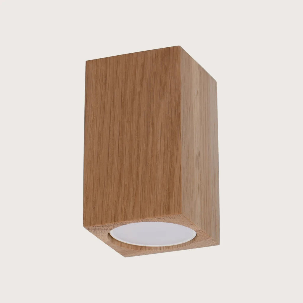 Szögletes tölgyfa spotos mennyezeti lámpa (1 izzós – 10 cm magas)