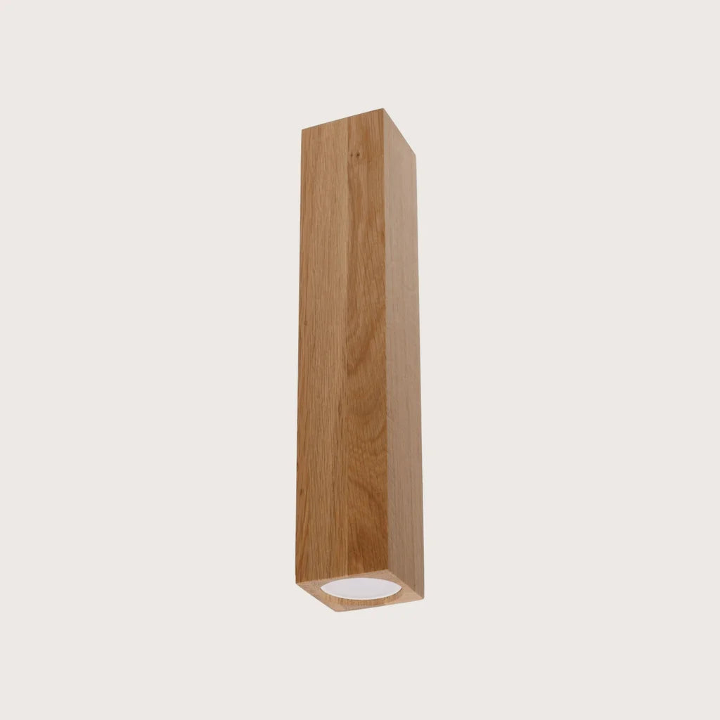Szögletes tölgyfa spotos mennyezeti lámpa (1 izzós – 30 cm magas)