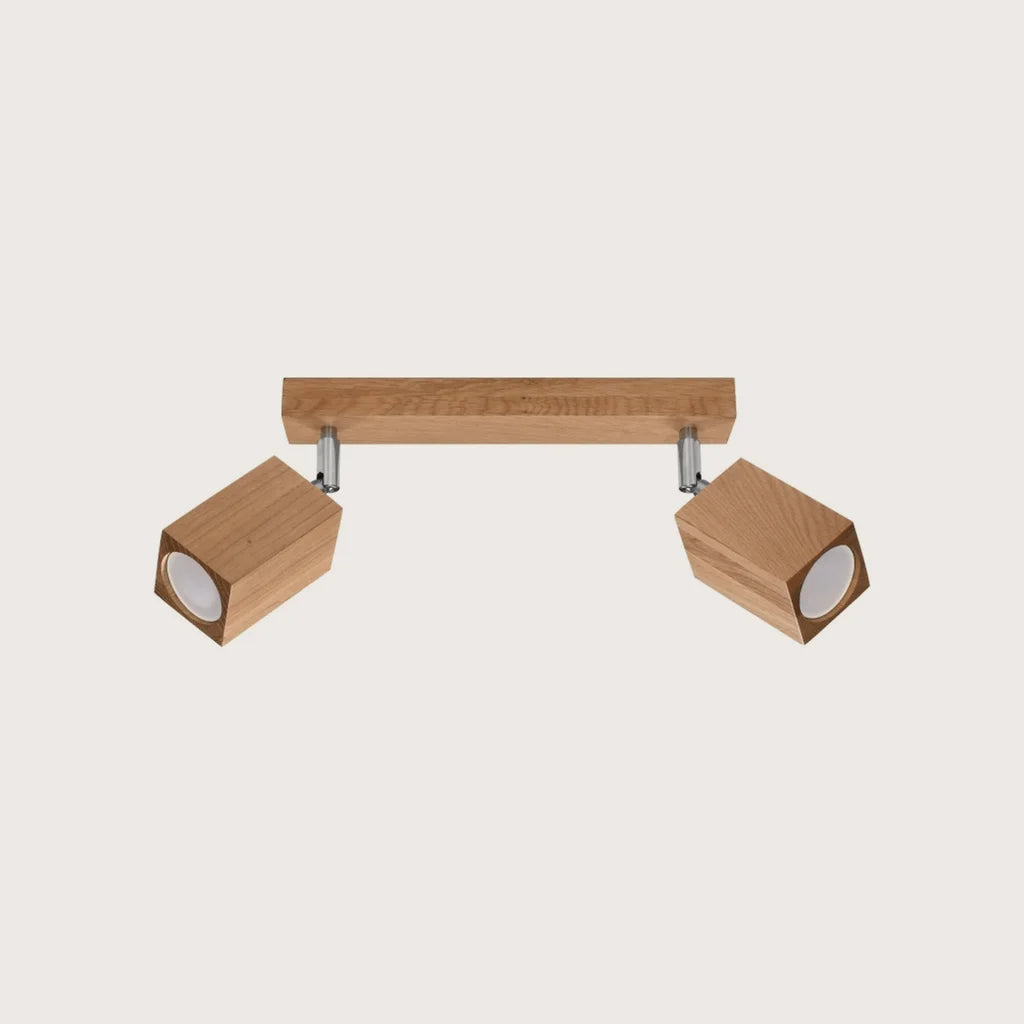 Szögletes tölgyfa spotos mennyezeti lámpa (2 izzós – 30 cm)