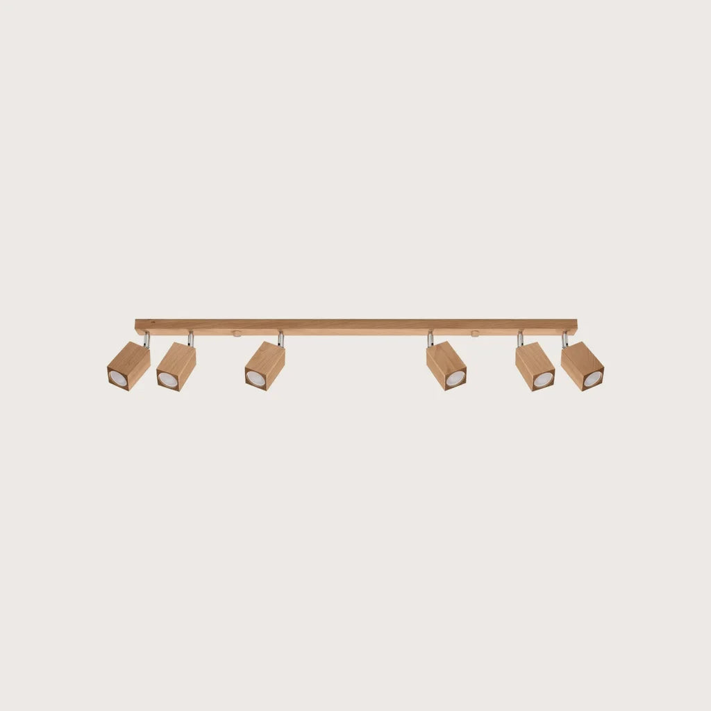 Szögletes tölgyfa spotos mennyezeti lámpa (6 izzós – 120 cm)