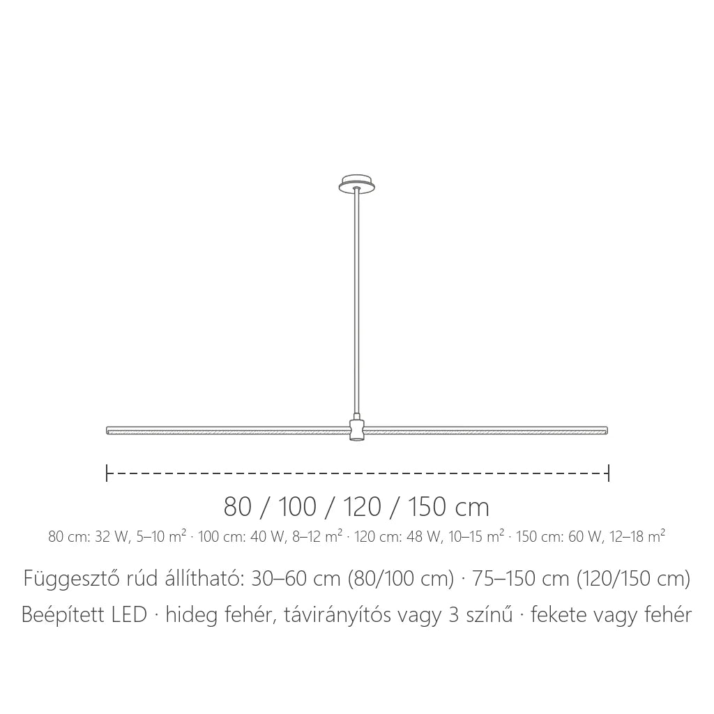 Lineáris függőlámpa hosszai: 80 / 100 / 120 / 150 cm